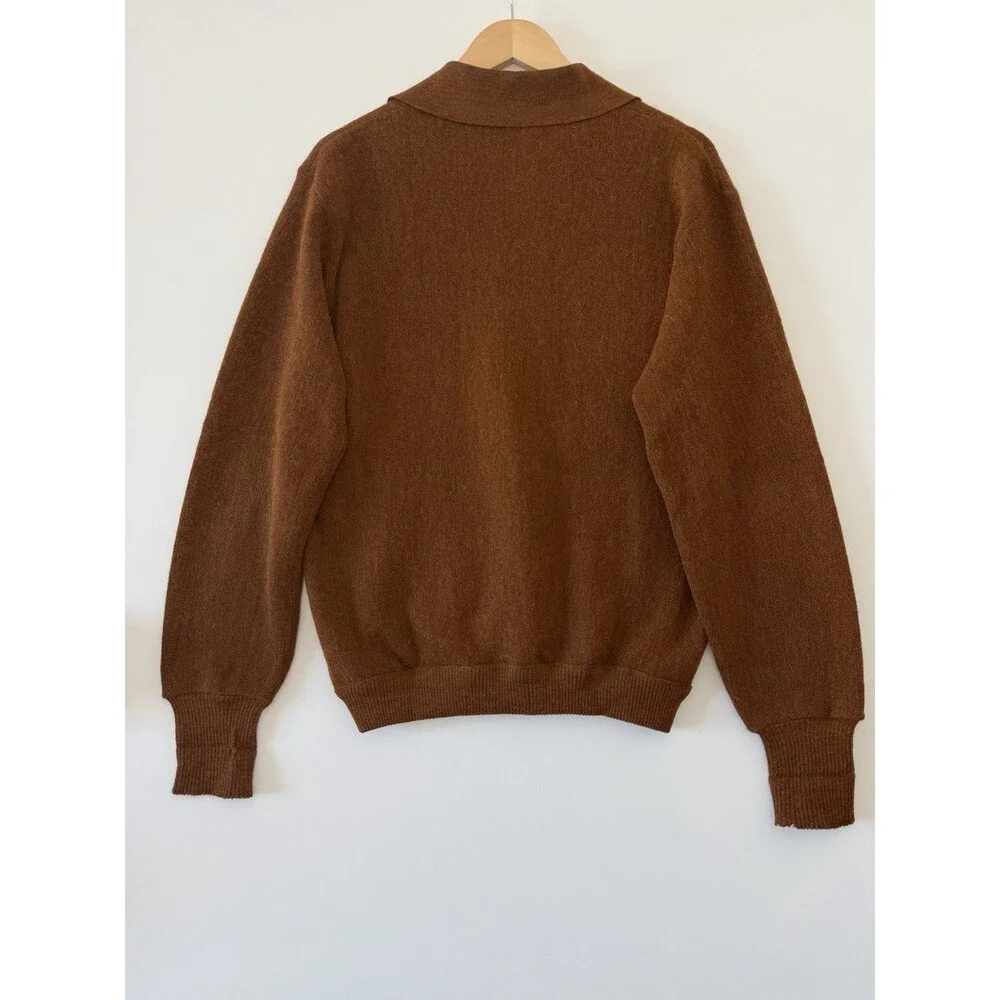 Pebble Beach Polo Sweater Mens Large Brown Alpaca Wool Blend Long Sleeve Vintage